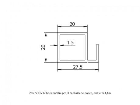 MS 20x20 horizontalni profil za staklene police R7713