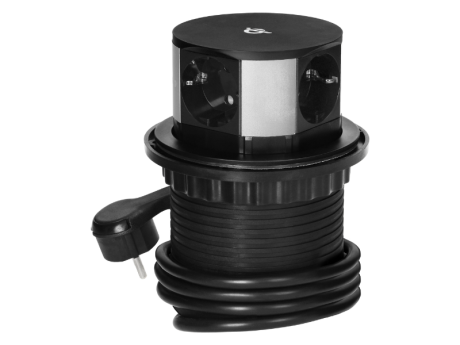 Izvlačna utičnica 3 šuko + USB A+C + bežični punjač - crna