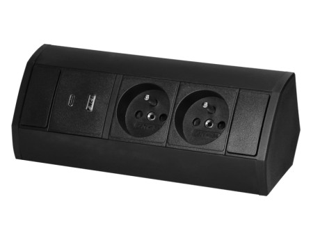 Kutna utičnica 2 šuko + 1 USB A + 1 USB C - crna