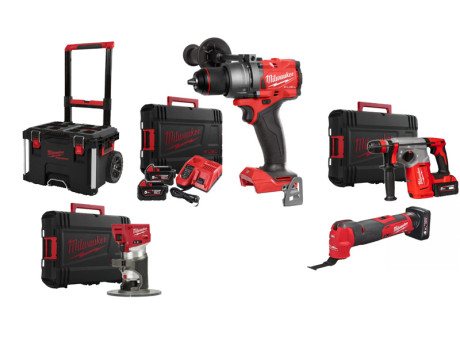 Milwaukee set M18FPD3-502X + M18BLHX-0X + M18FTR8-0X + M18BMT-0 + Packout kolica + 2 BATERIJE M18 5,0Ah