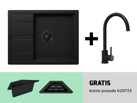 Set sudoper Manhattan D-100 Nero i slavine Prima 534127S crna tuš + GRATIS posuda