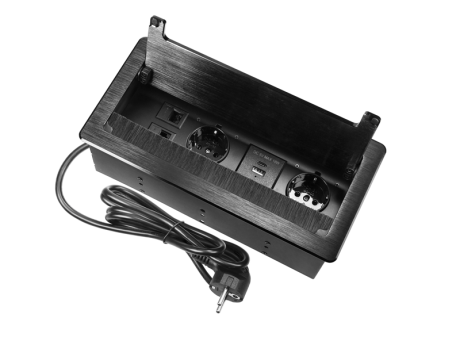 In box utičnica 2 šuko crna +1 USB A+1 USB C + 2NET