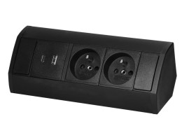 Kutna utičnica 2 šuko + 1 USB A + 1 USB C - crna