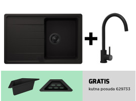 Set sudoper Schock Element D-100S Nero i slavine Prima 534127S crna tuš + GRATIS posuda