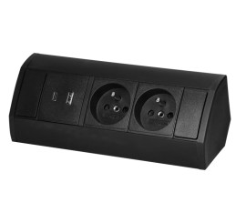 Kutna utičnica 2 šuko + 1 USB A + 1 USB C - crna